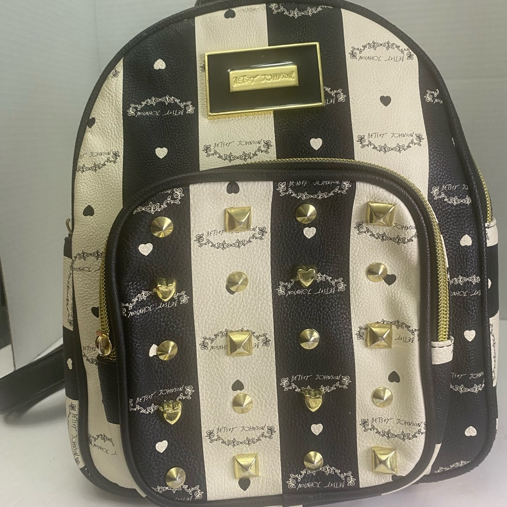 Betsey Johnson Studded Black and White Striped Backpack
